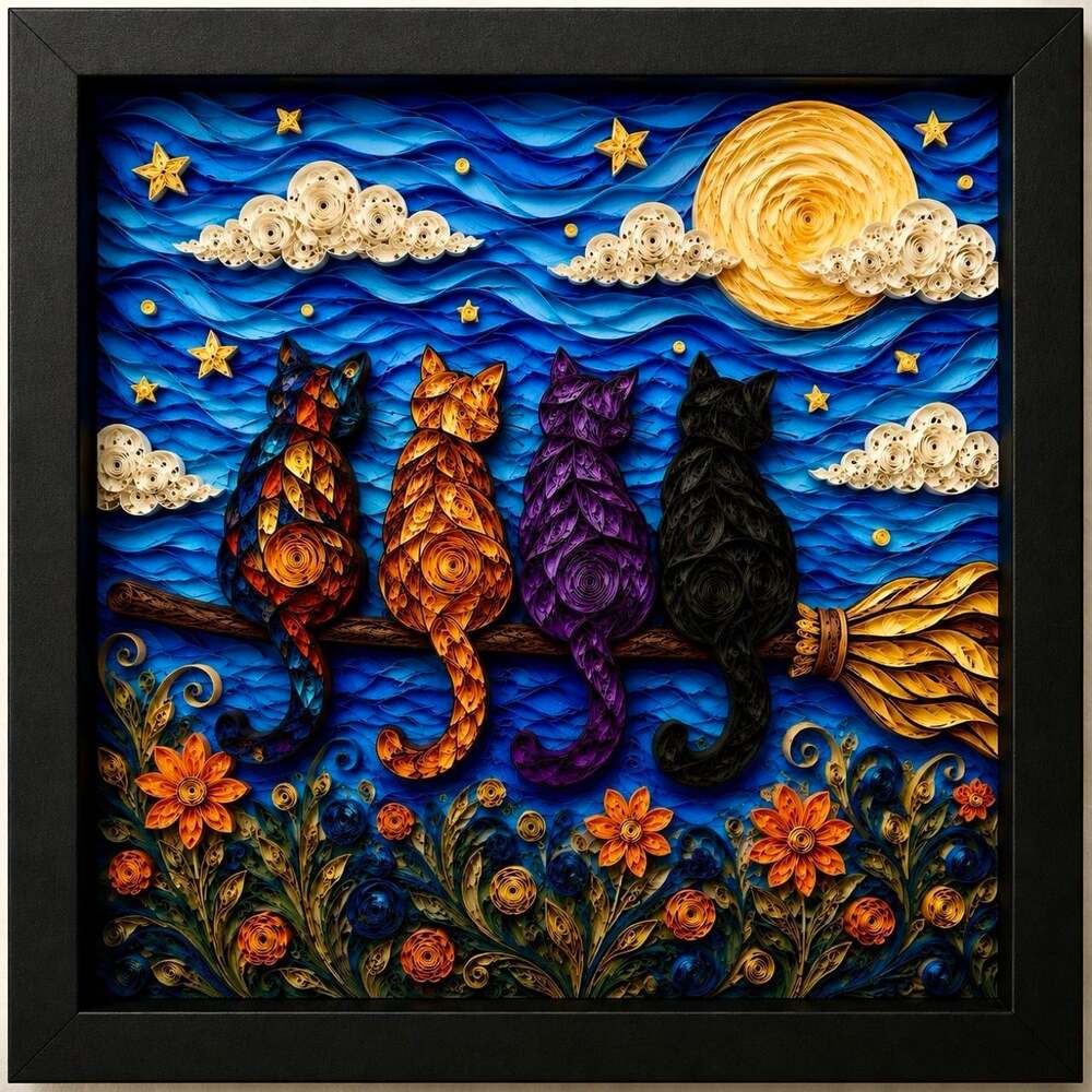 8 X 8 Black Framed Witch Cats 8273